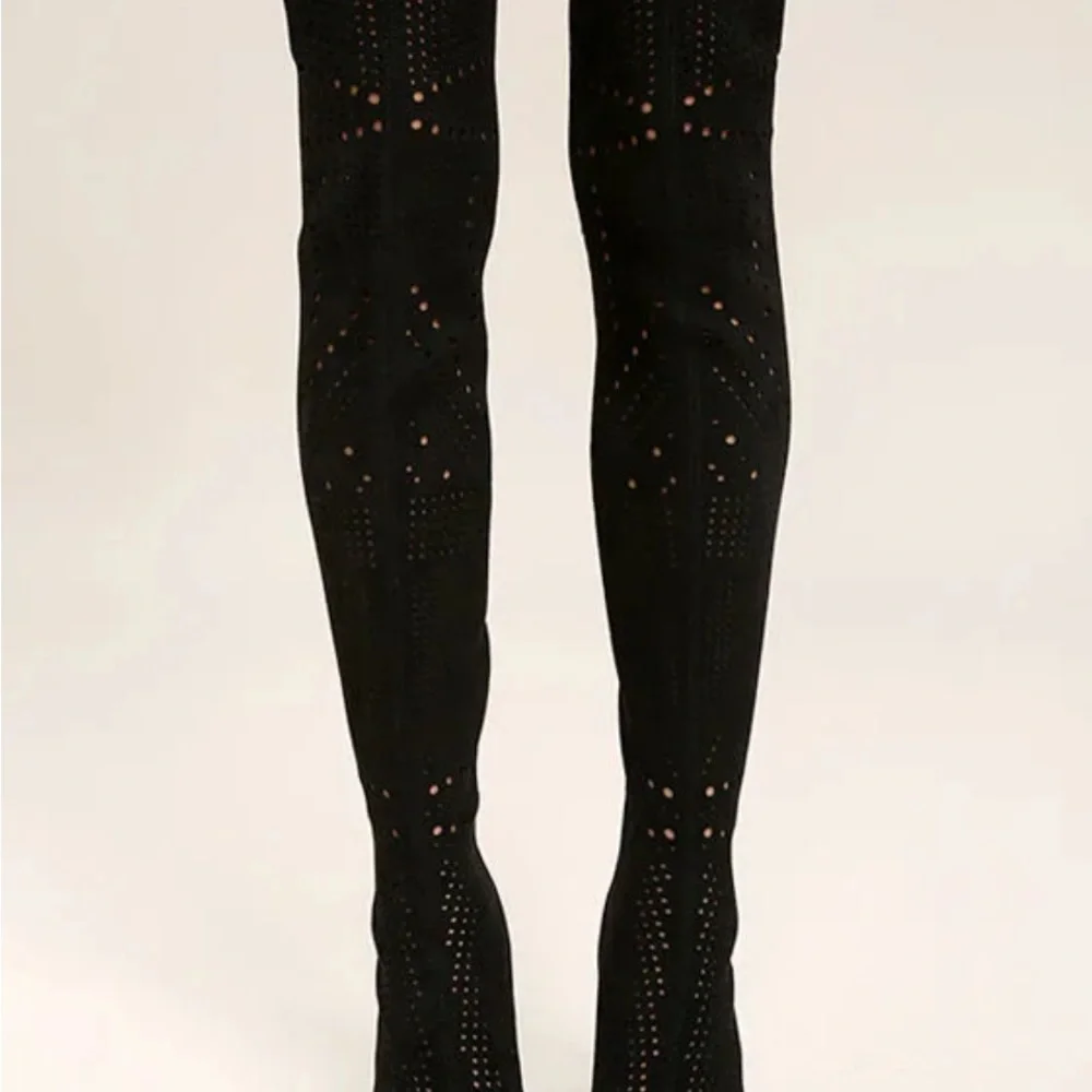 Steve Madden Eden Black Suede Cutout Over‎ the Knee Boots